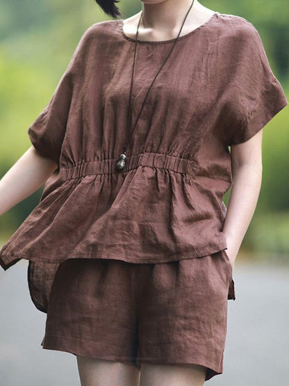 Loose Solid T-Shirt + Wide Leg Shorts Suit