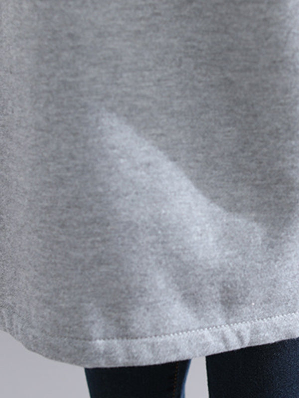 Simple Solid Color With Pocket High-Neck Long Sleeves Sweatshirt Dress
