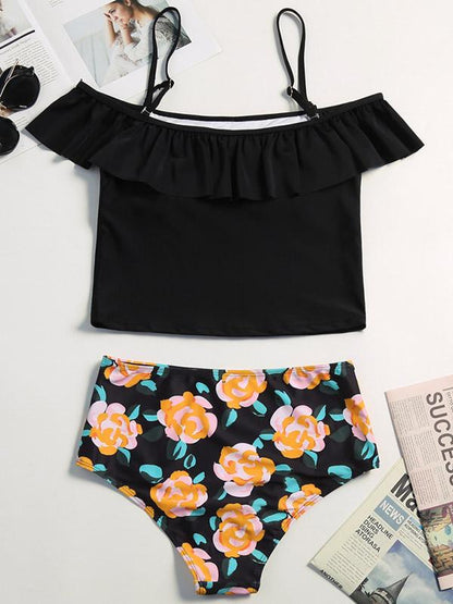 Off-the-shoulder Falbala Tankini Swimsuit