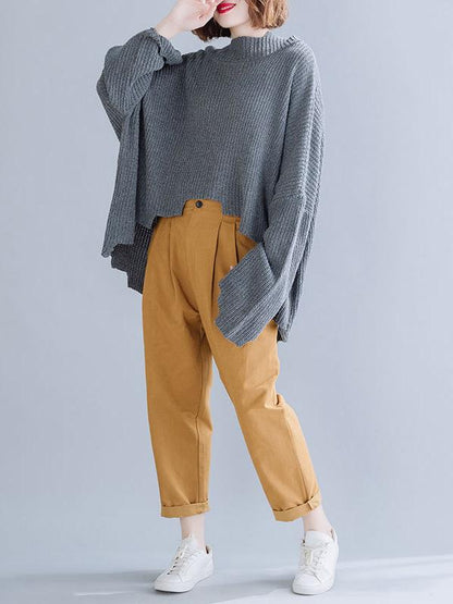 High-neck Cropped Batwing Sleeves Knitting Sweater