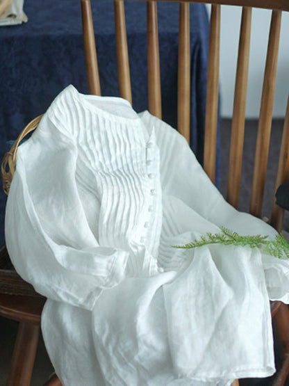Original Linen Solid Color Pleats T-Shirts Tops