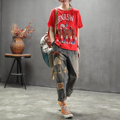 Cartoon Printed Round Neck Comfortable T-Shirt