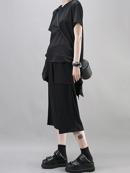 Simple Black Large Pockets Harem Pants