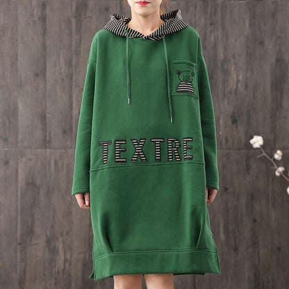 Buykud Cartoon Bear Letter Hooded Pullover Dress
