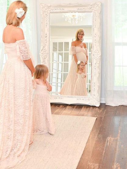 Maternity Lace Falbala Sleeve Maxi Dress