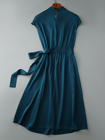 Elegance Blue Tied Cap Sleeve Long Dress