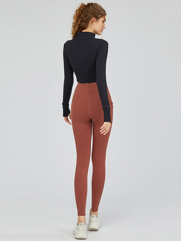 Simple Wrap Zipper High-Neck Yoga Tops