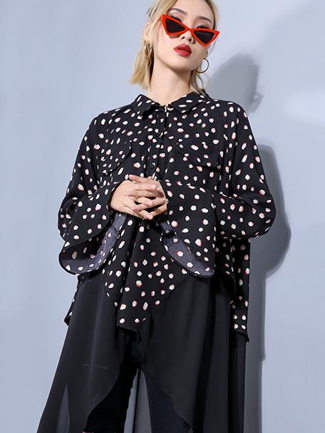 Split-joint Chiffon Polka-dot Loose Plus Size Midi Dresses