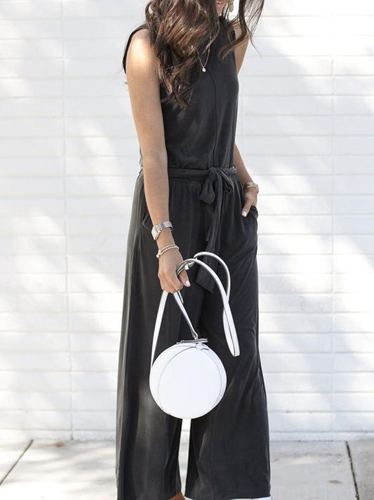 Casual High Waist Sleeveless Jumpsuits Bottom