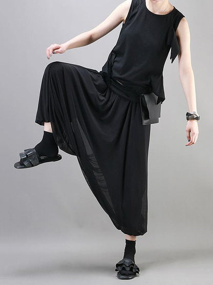 Black Loose Ruffled Harem Pants