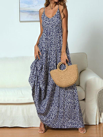 Printed Spaghetti-neck Maxi Dress