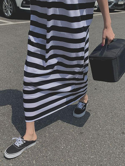 Loose Comfortable Simple Striped Long Dress