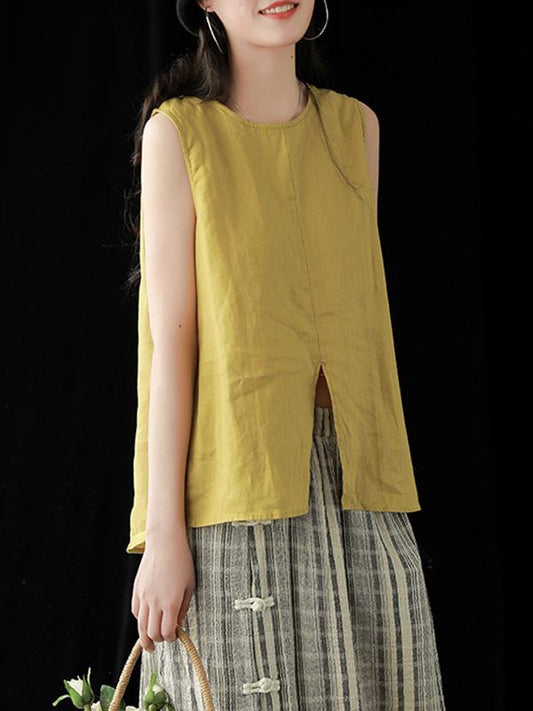 Retro Split-front Sleeveless T-Shirt