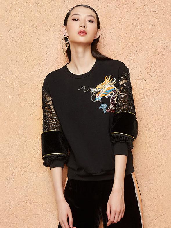 Embroidery Hollow Lace Hoodies Top