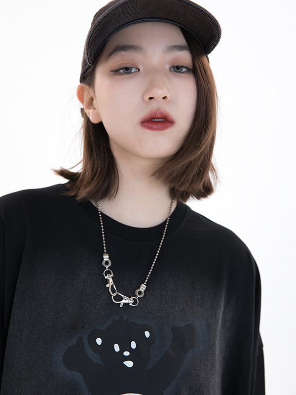 Vintage Round-Neck Bear Print Loose T-Shirts Tops