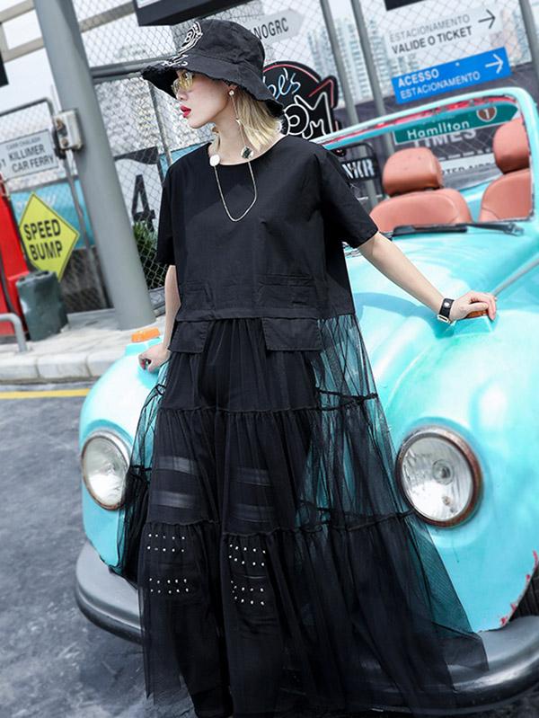 Split-joint  Plus Size Lace T-shirt Top