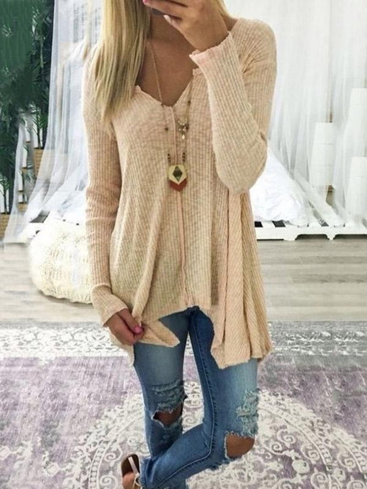 Loose Solid Color Long Sleeves Sweater Tops