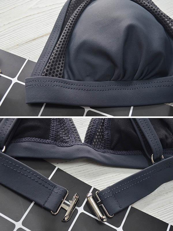 Solid Color Split-Joint Split Bikini Swimsuit