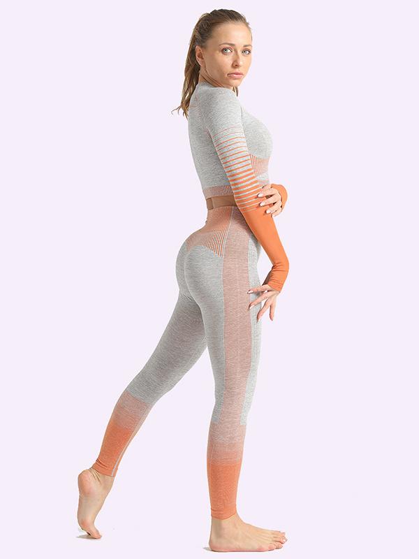 Sexy  Contrast Color Long Sleeves Yoga Suits