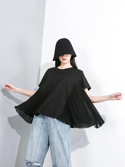Chiffon Asymmetric Solid T-shirt