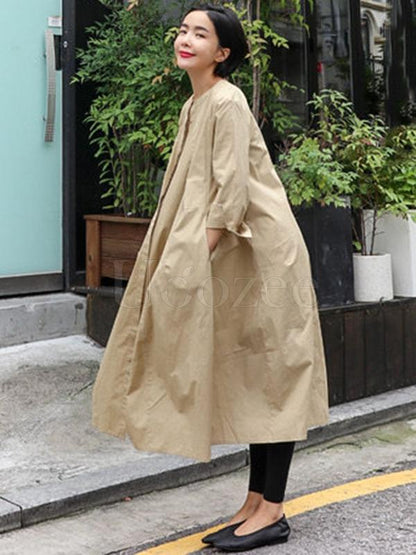 Loose A-line Long Shirt Dress