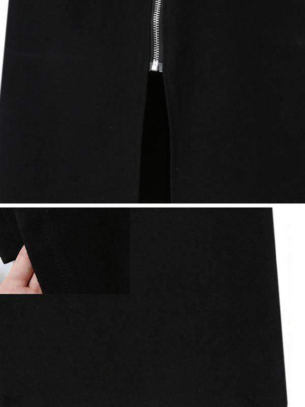 Solid Split-Front Zipper Skirts Bottoms