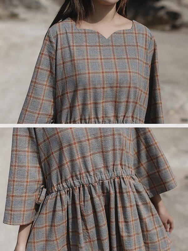 Artistic Retro Solid Irregularity Neck Dress