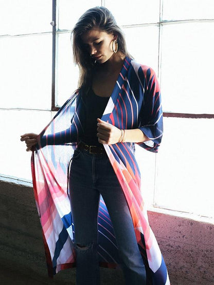 Printed Short Sleeves Belt Cover-Ups Swimwear