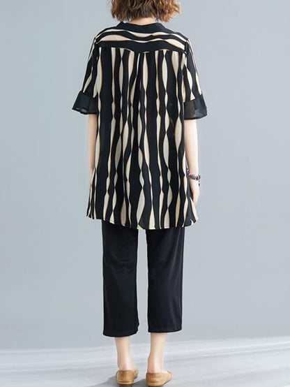 Loose Irregular Stripe Wide-leg Suit