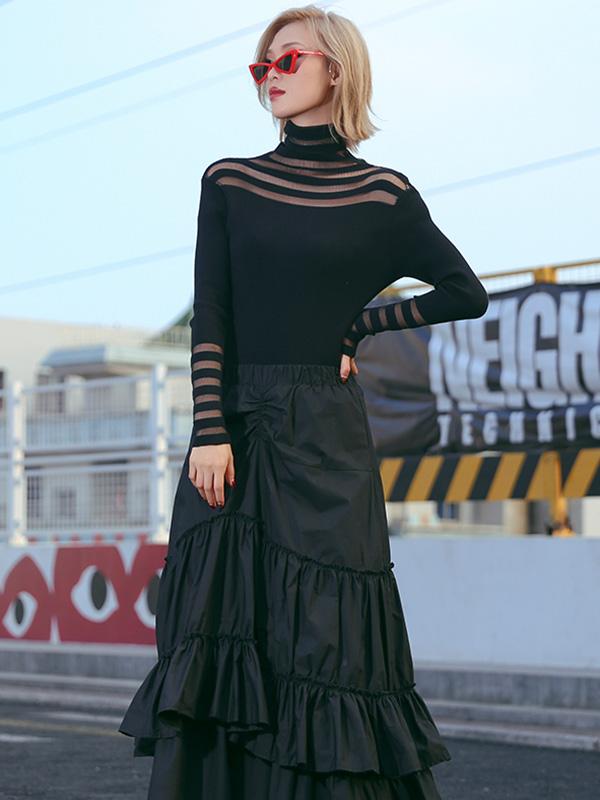 Loose Black Cropped Mermaid Tiered/Layeres Skirt