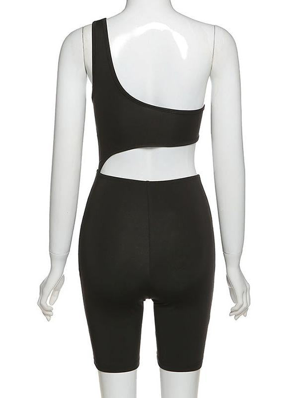 Sexy Wrap Solid Color One-Shoulder Rompers