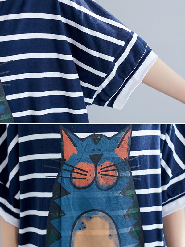 New Loose Oversize Printed Striped T-Shirt
