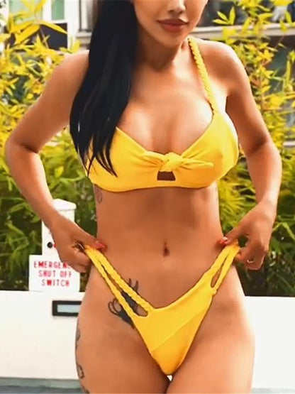 Yellow Knot Top Bikini Set