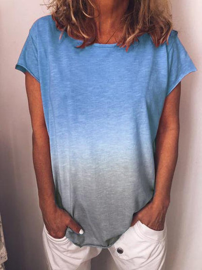 Plus Size Round Neck Gradient Fringed T-shirt