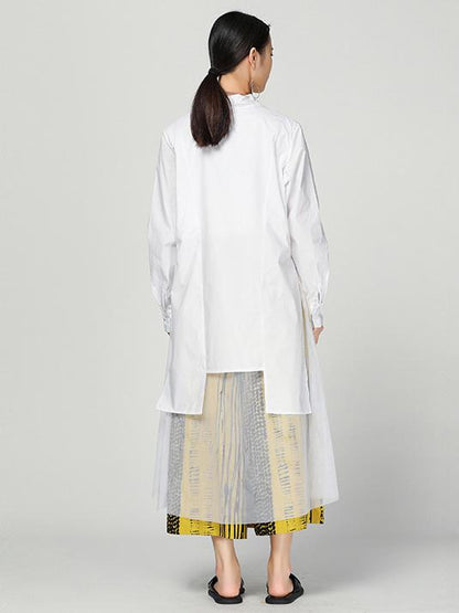 Cropped Split-joint Split-front Lapel Long Blouse