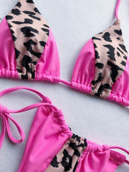 Lace Up Contrast Scrunch Bikini Set
