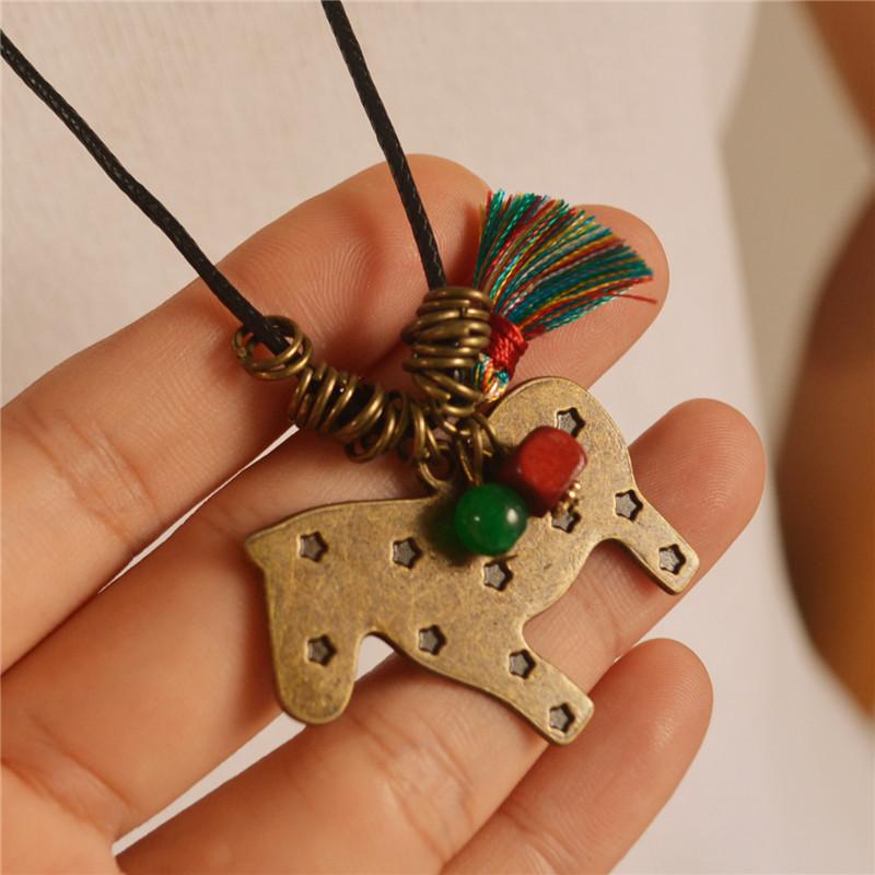 Buykud Casual Tassel Pony Pendant Long Necklace