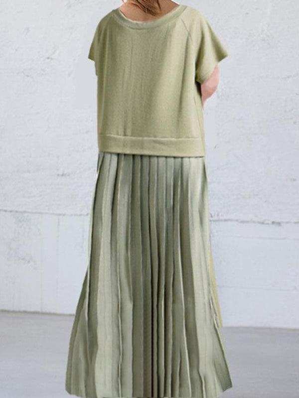 Original Solid Color Split-Joint Pleats Midi Dress