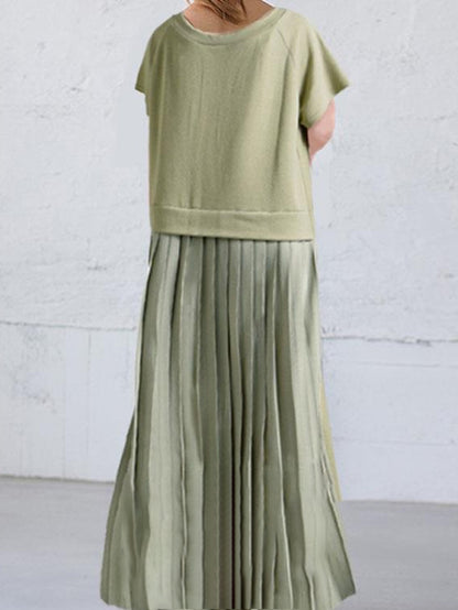 Original Solid Color Split-Joint Pleats Midi Dress