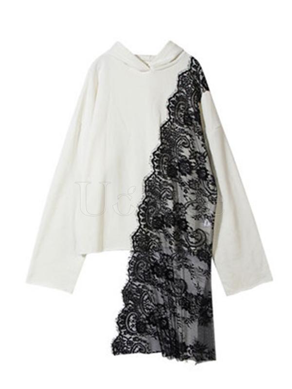 Lace Asymmetry Split-joint Designed Sweatshirt