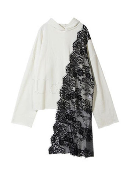 Lace Asymmetry Split-joint Designed Sweatshirt