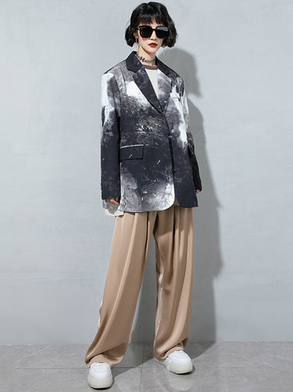 Fashion Tie-Dyed Notched Collar Long Sleeves Blazer
