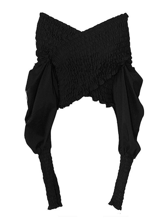 V-Neck Backless Solid Overlapping Blouse