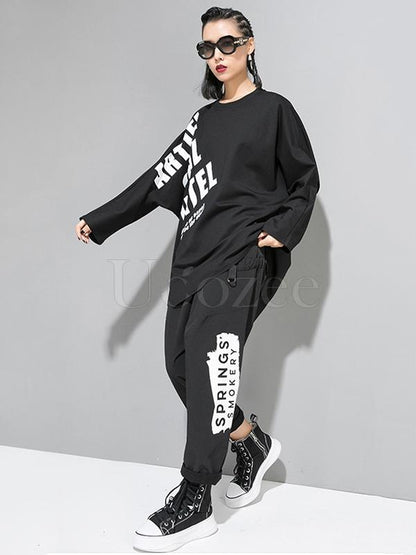 Casual Letter Printed Circular Hole Ribbon T-shirt