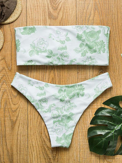 Bandeau Flowers&Leaves Printed Bikini