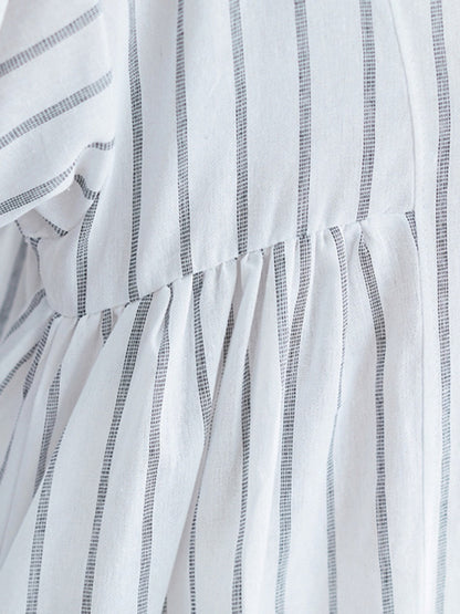 Simple Striped Buttoned Lapel Long Sleeves Shirt Dress