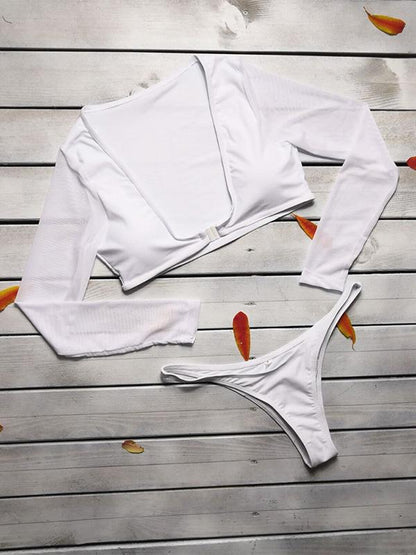 Long Sleeves Solid Bikinis Swimwear