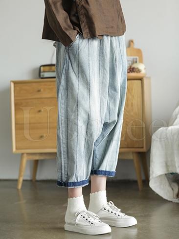 Retro Striped Wide-leg Jeans Pants