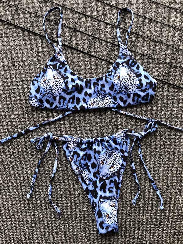 Sexy Lace Up Leopard Bikini Swimsuit