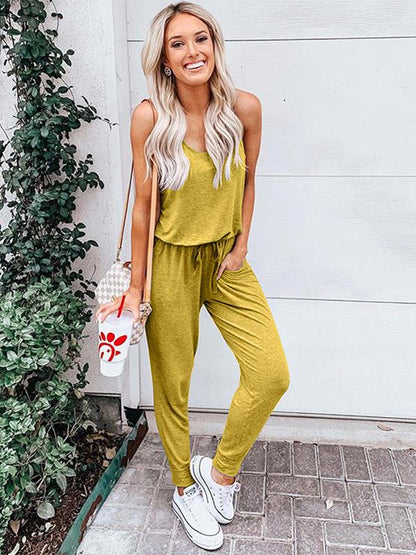 Fashion Solid Color Long Jumpsuits